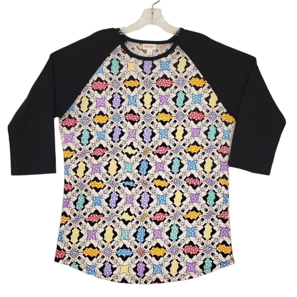 LuLaRoe Disney Minnie Mouse Graphic T-Shirt Top Raglan Kaleidoscope Womens L